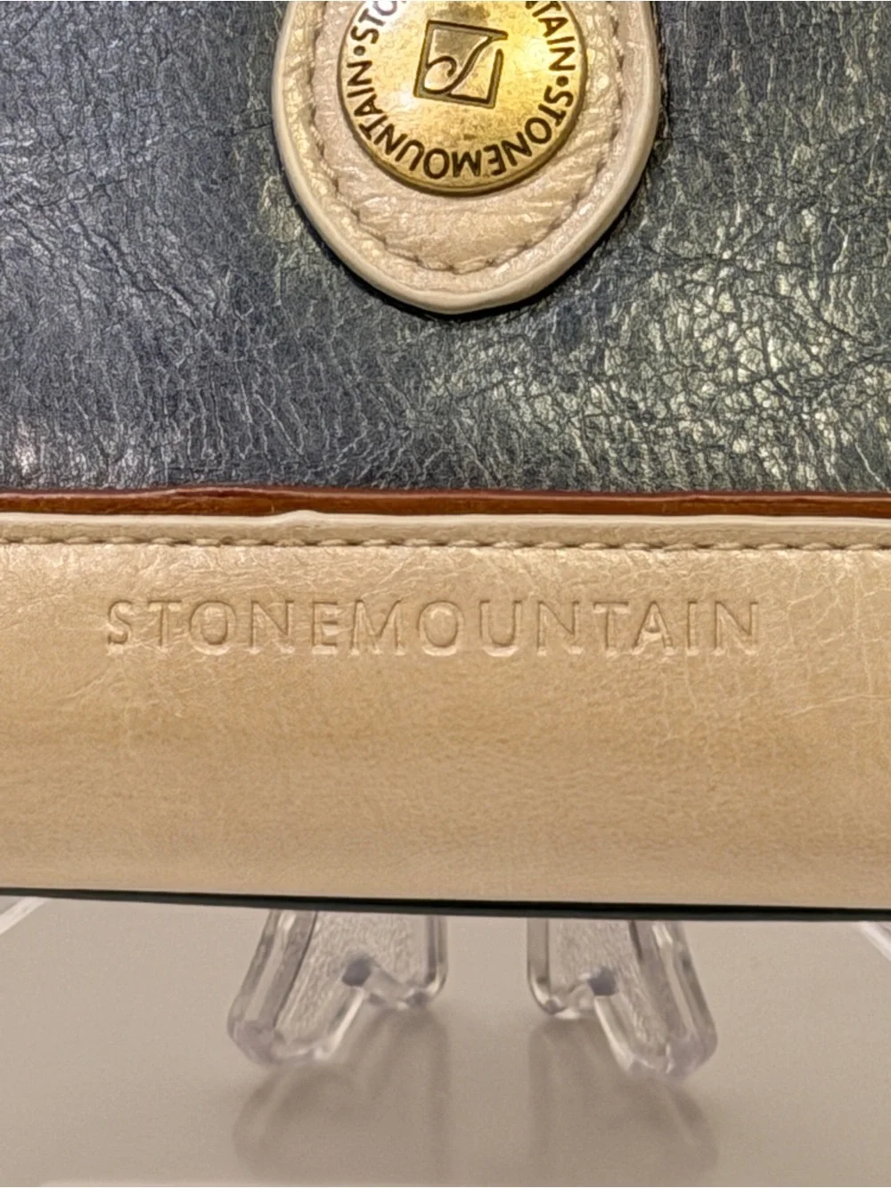 Stone Mountain Leather Wallet in Navy and Tan Color